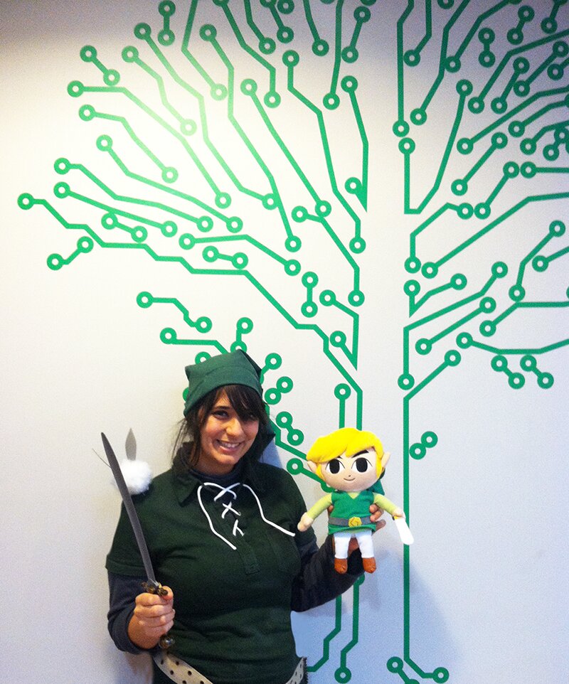 DMC's graphic designer poses as Link from Legend of Zelda.